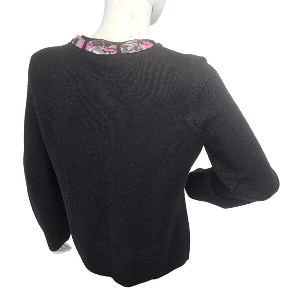 Pendleton Black Wool Knit Cardigan Womens M Pink Silk Trim Long Sleeve Vintage - Picture 4 of 10